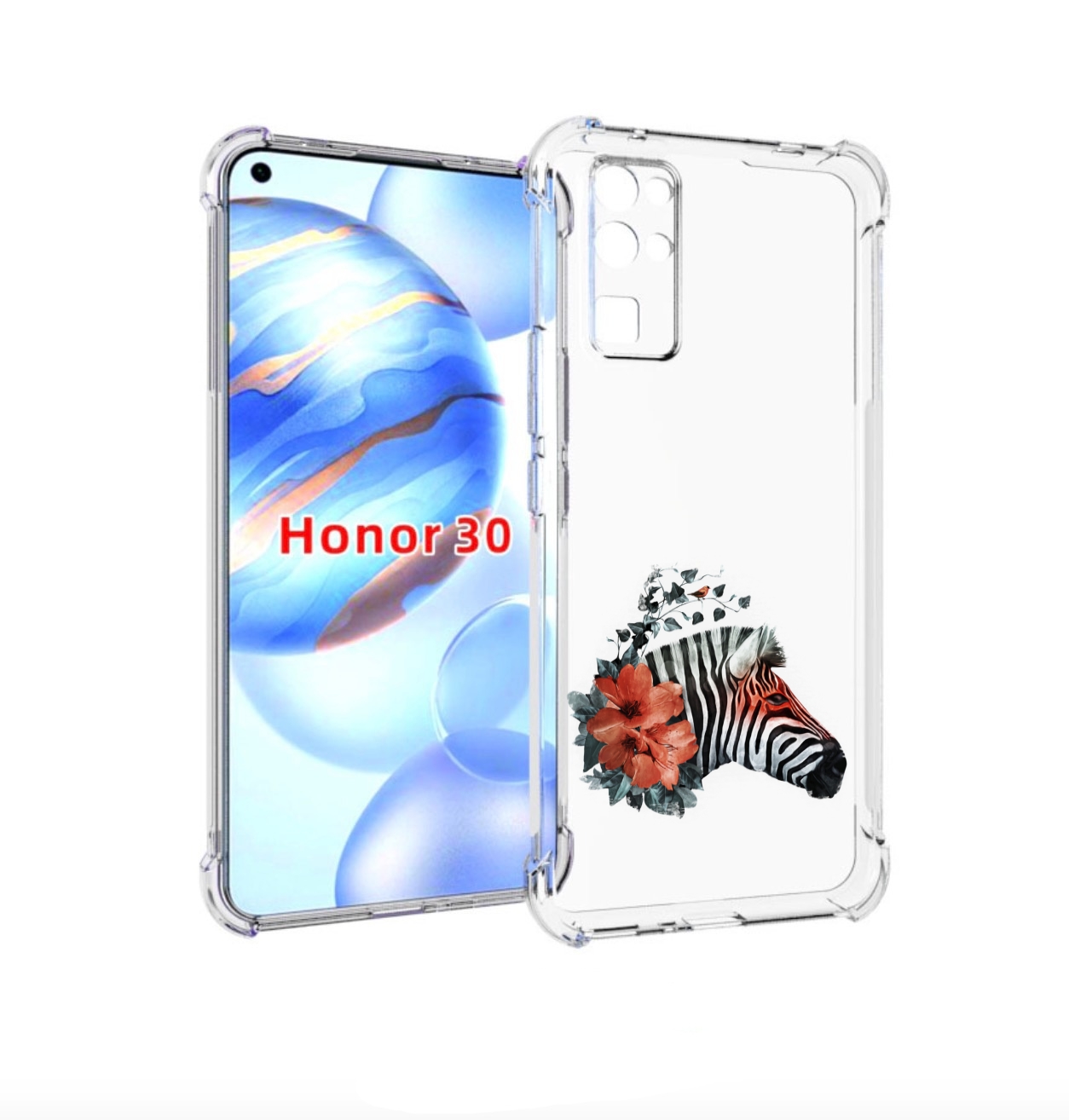 

Чехол бампер MyPads Зебра с цветами для Honor 30 (BMH-AN10) прот, Прозрачный, Tocco