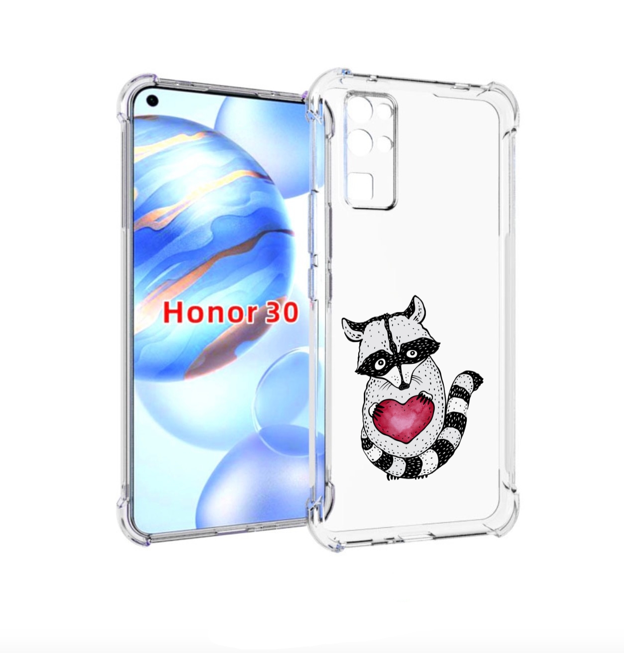 

Чехол бампер MyPads Енот с сердечком для Honor 30 (BMH-AN10) про, Прозрачный, Tocco