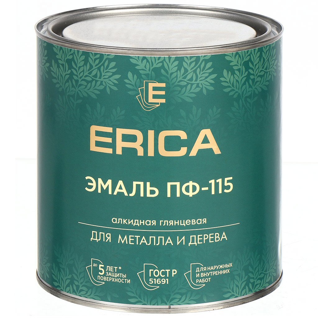 

Эмаль Erica ПФ-115 алкидная для внутренних и наружных работ белая 2.6 кг глянцевая, Белый, ПФ-115