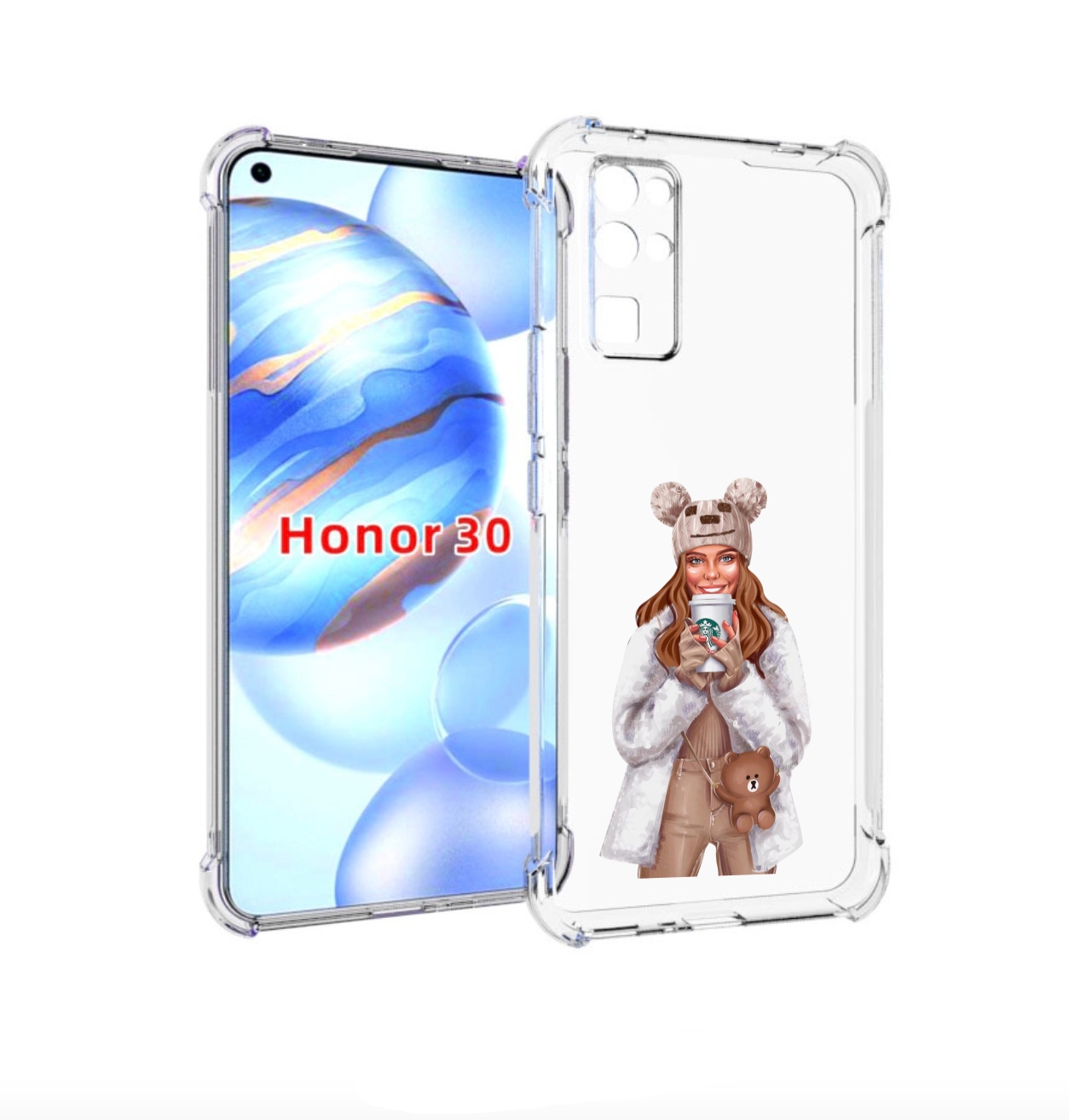 

Чехол бампер MyPads Девушка-с-кофе-старбакс женский для Honor 30, Прозрачный, Tocco