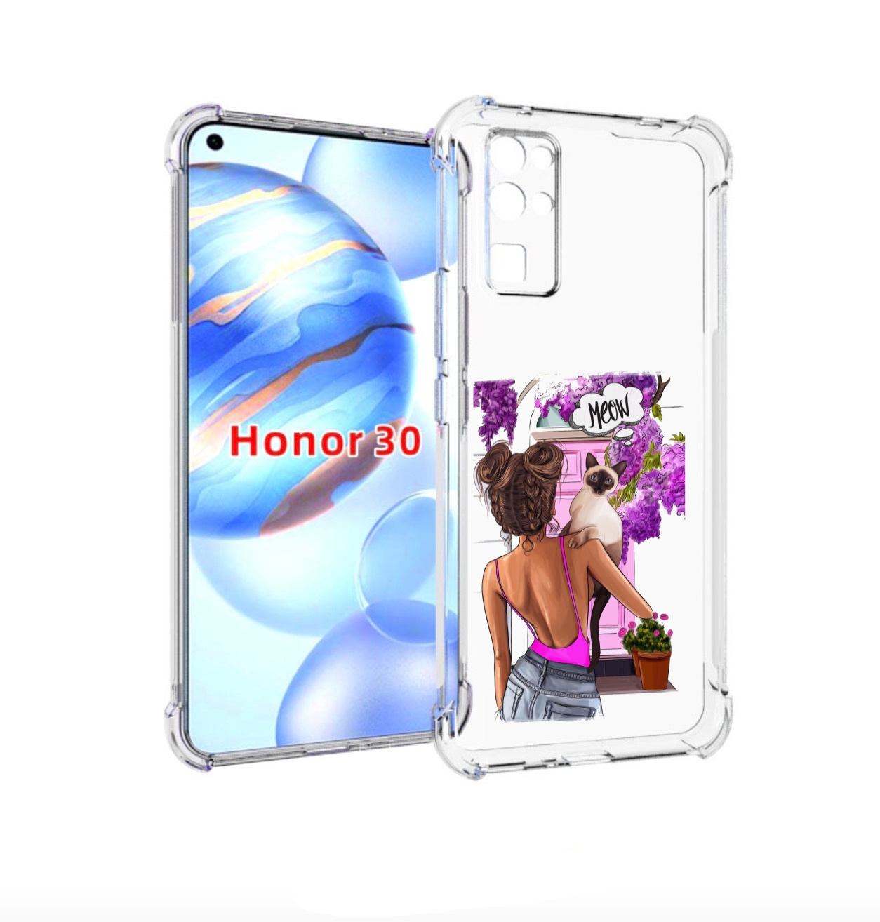 

Чехол бампер MyPads Девушка-с-котиком женский для Honor 30 (BMH-, Прозрачный, Tocco