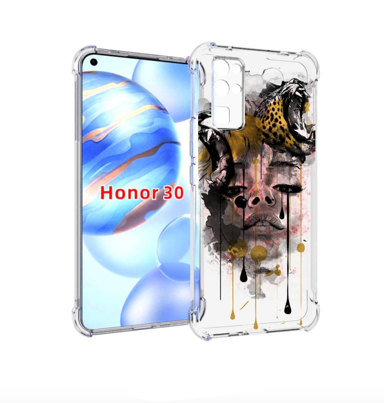 

Чехол бампер MyPads Девушка гепард женский для Honor 30 (BMH-AN1, Прозрачный, Tocco