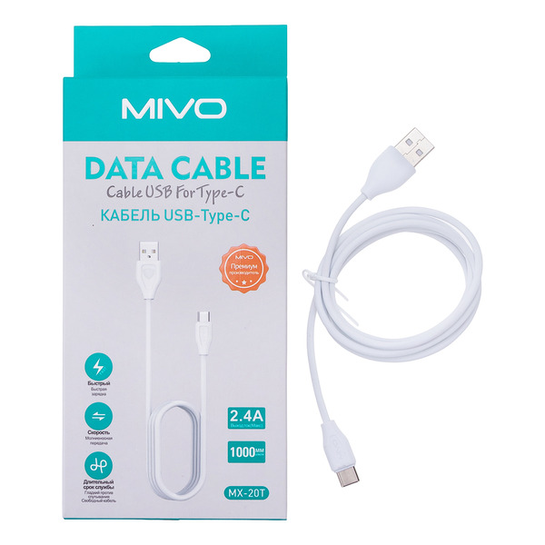 Кабель usb type-c - usb Mivo 1 м белый 266₽