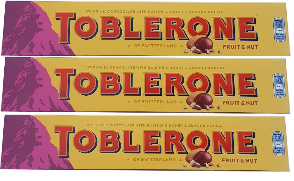 Молочный шоколад Toblerone Fruit and Nut (Швейцария) 100 г по 3 шт.