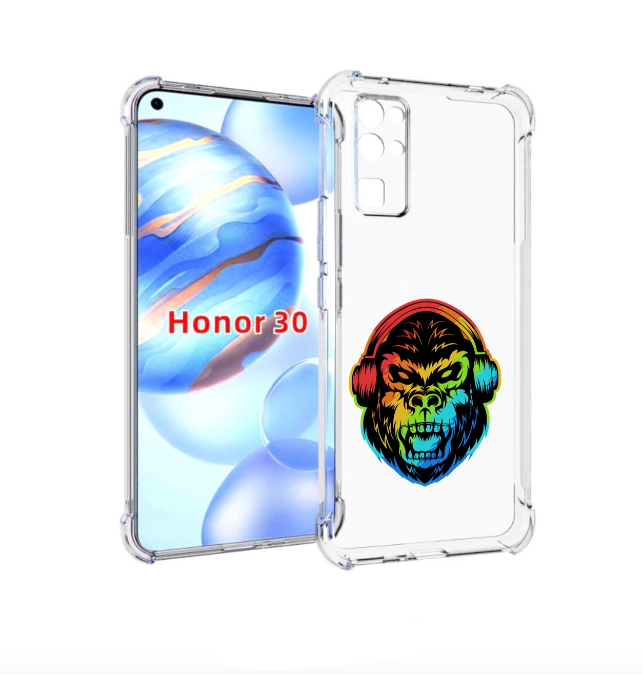

Чехол бампер MyPads Горилла-в-наушниках для Honor 30 (BMH-AN10), Прозрачный, Tocco