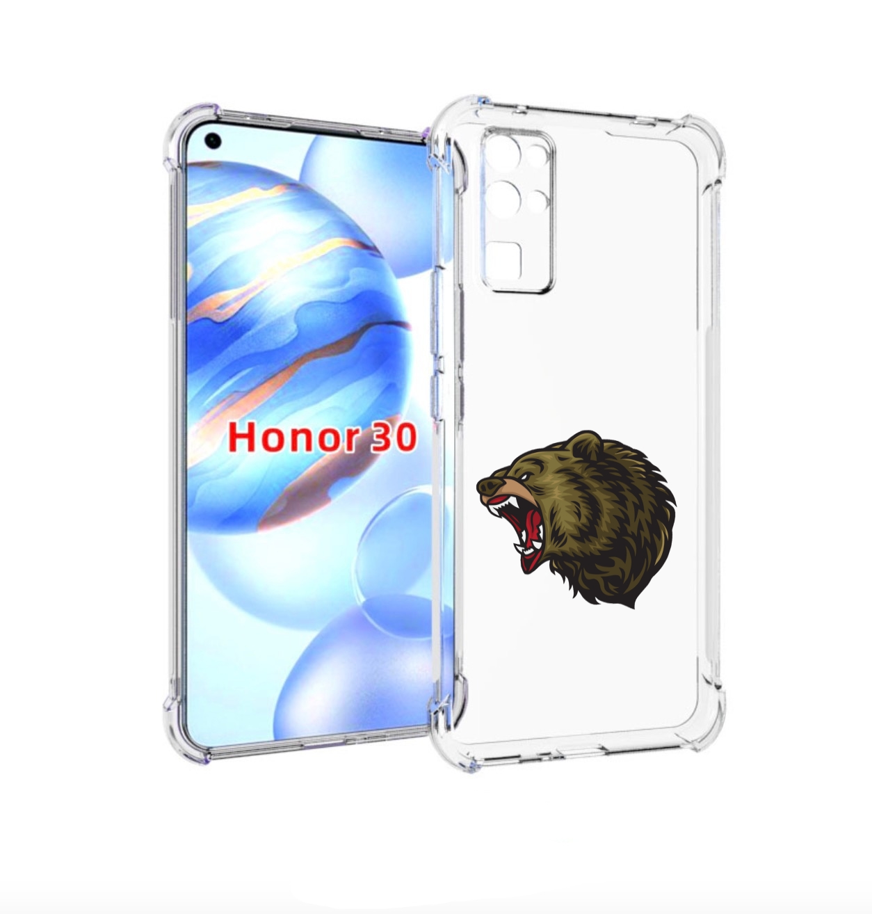 

Чехол бампер MyPads Голова-медведь для Honor 30 (BMH-AN10) проти, Прозрачный, Tocco