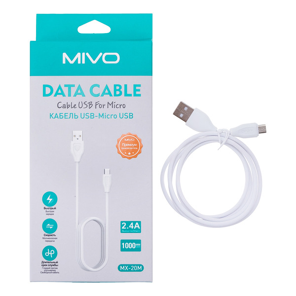 Кабель micro usb - usb Mivo 1 м белый