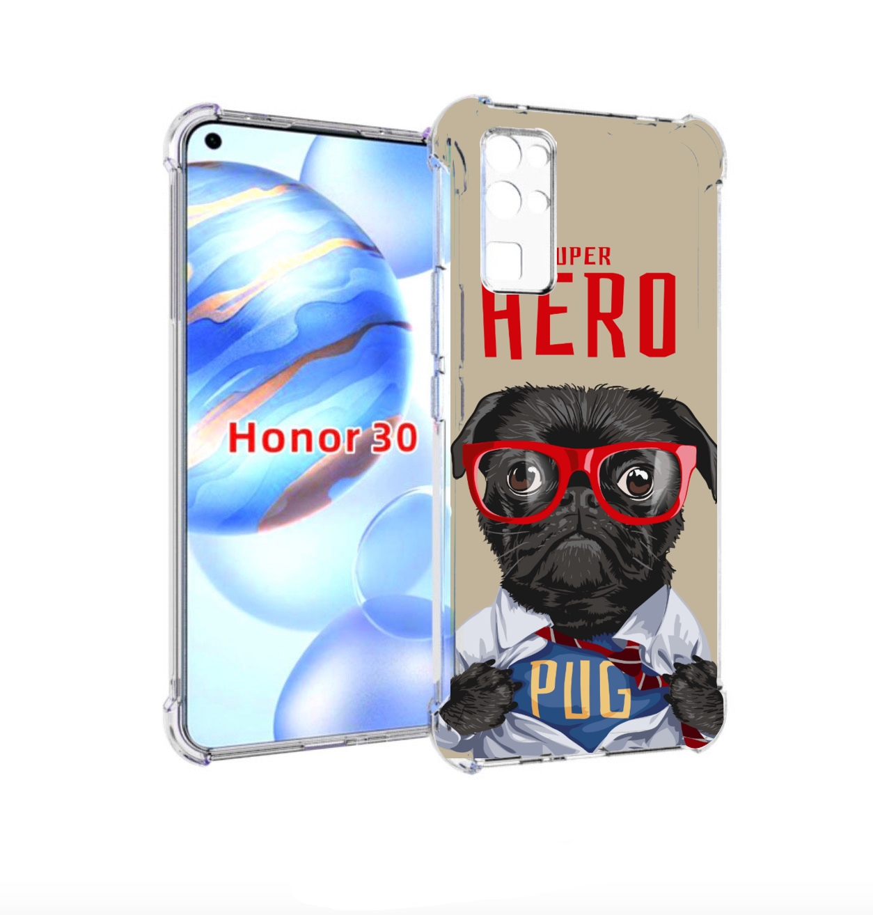 

Чехол бампер MyPads Герой-PUG для Honor 30 (BMH-AN10) противоуда, Прозрачный, Tocco