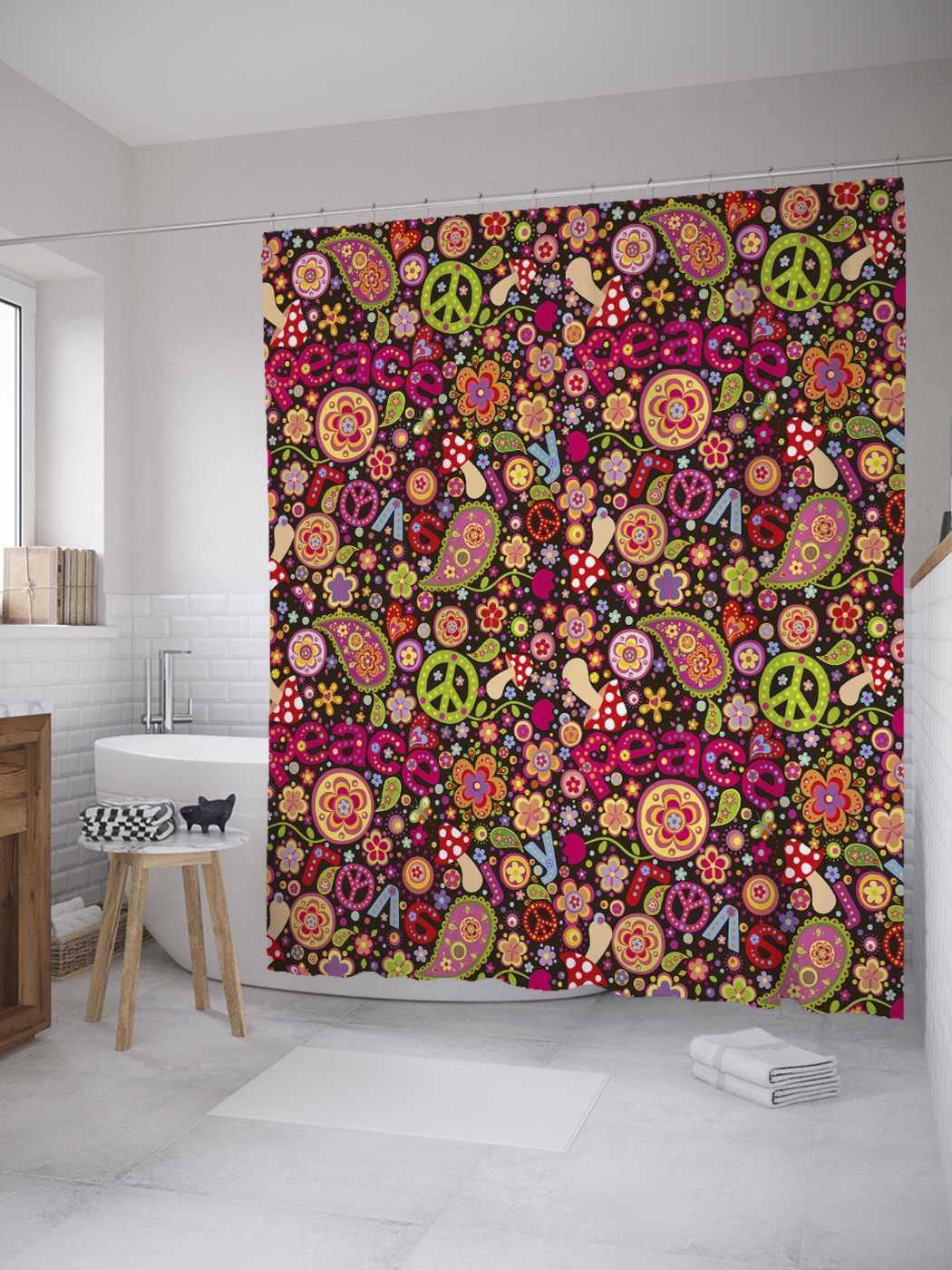 

Штора (занавеска) для ванной JoyArty "Символы мира" из сатена, 180х200 см с крючками, Синий