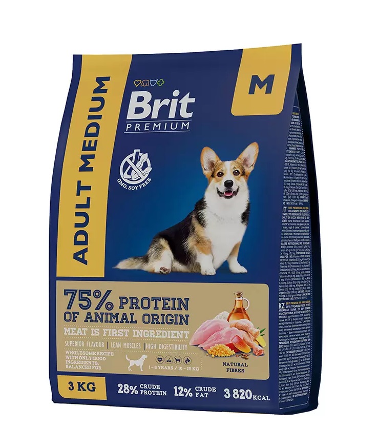 фото Сухой корм для собак средних пород brit premium с курицей, 3 шт по 3 кг