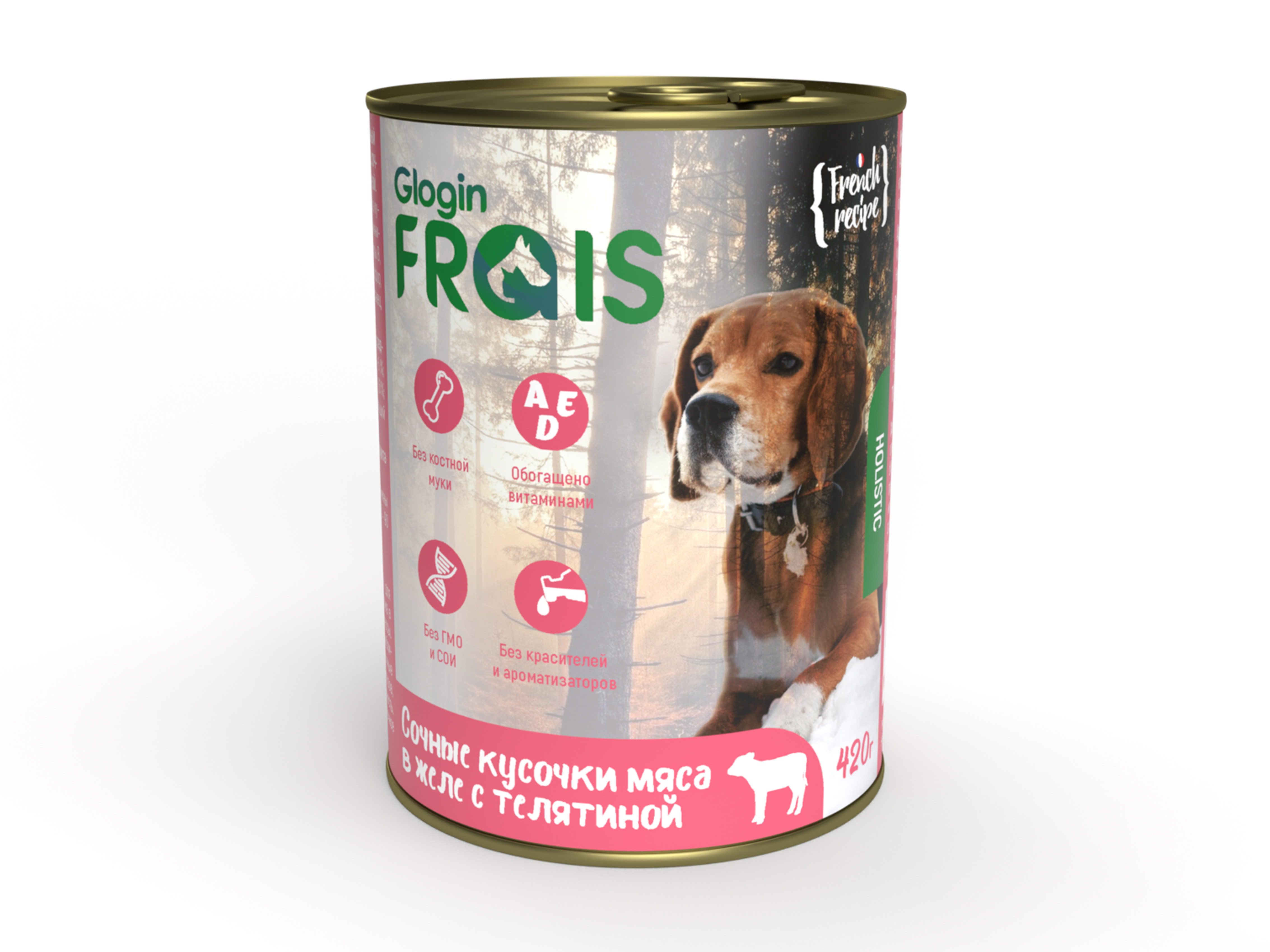 Консервы Frais Holistic Dog для собак, сочные кусочки мяса в желе с телятиной, 420 г 600009190578