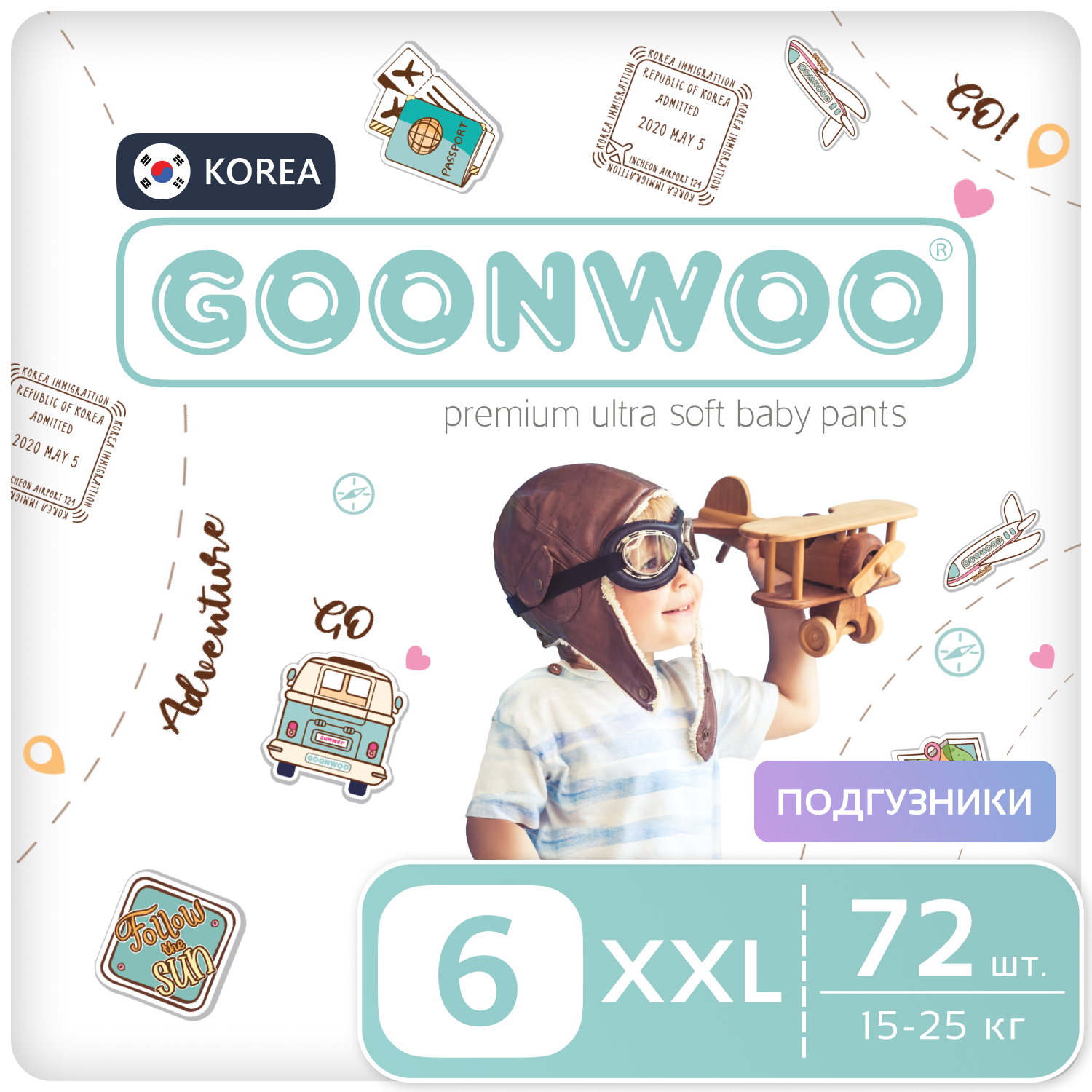 фото Подгузники-трусики goonwoo размер 6, xxl, 15 - 25 кг., 72 шт., 630182adventure