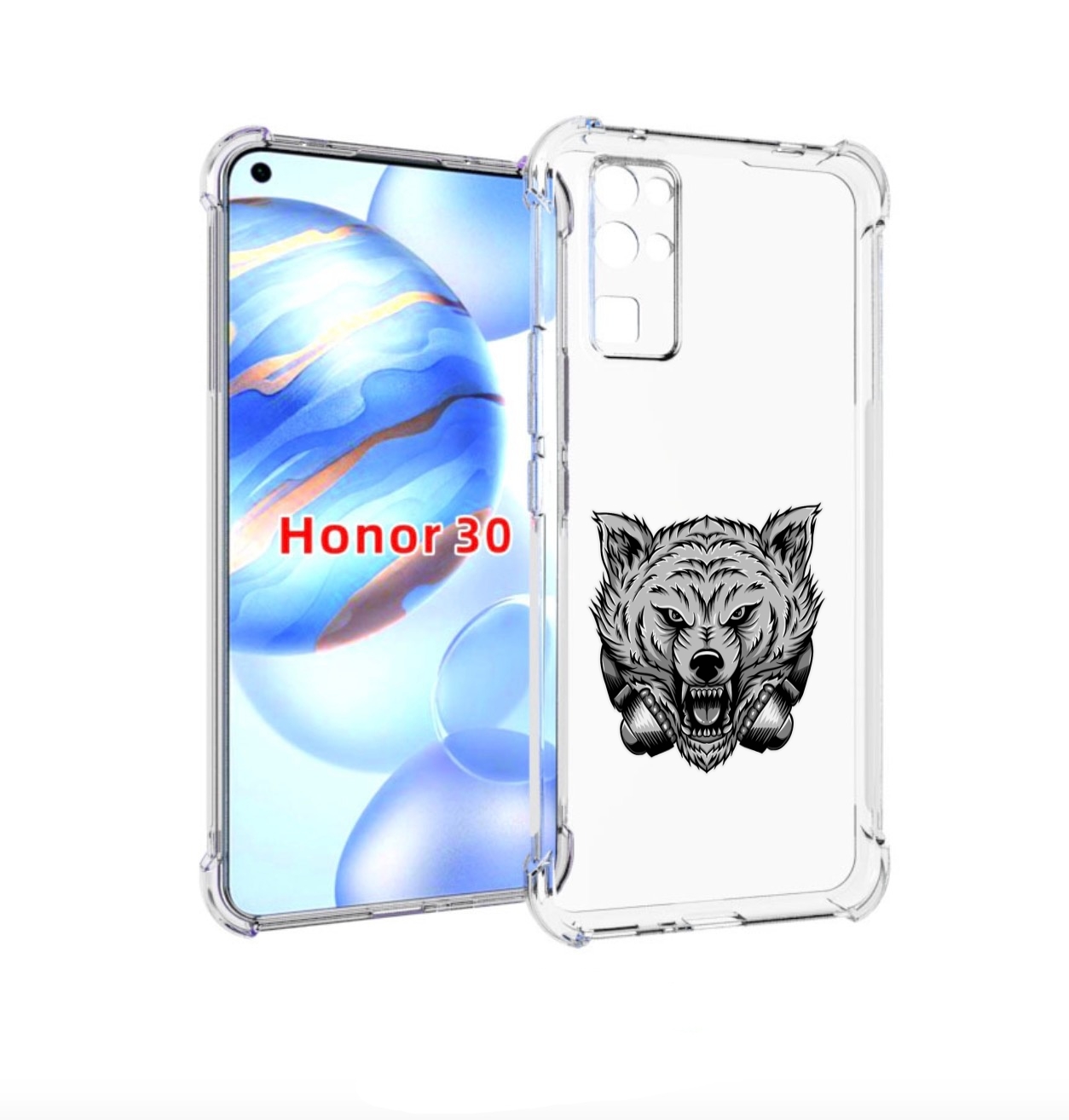 

Чехол бампер MyPads Волк-в-наушниках мужской для Honor 30 (BMH-A, Прозрачный, Tocco