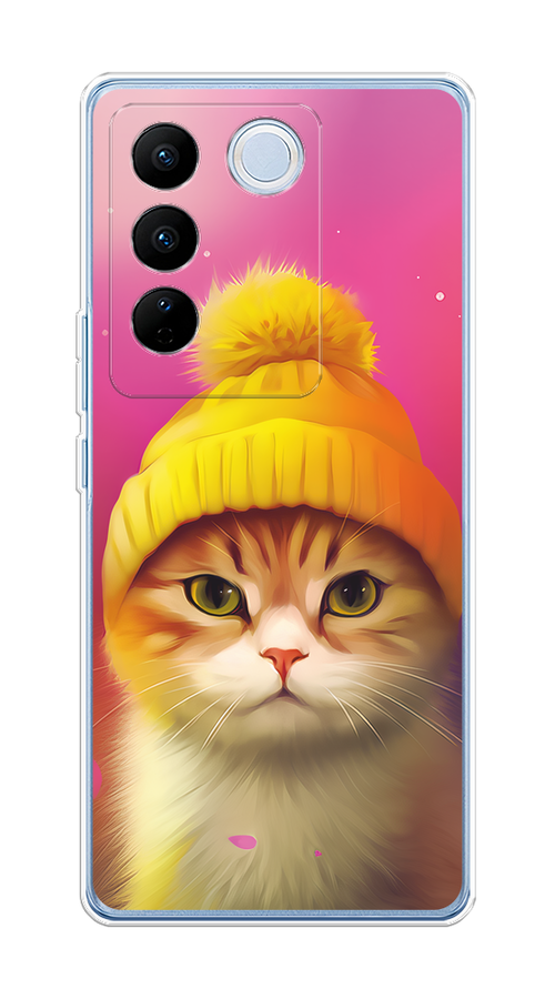 

Чехол на Vivo V27/V27 Pro "Котик в шапочке", Розовый;желтый;бежевый, 268550-1