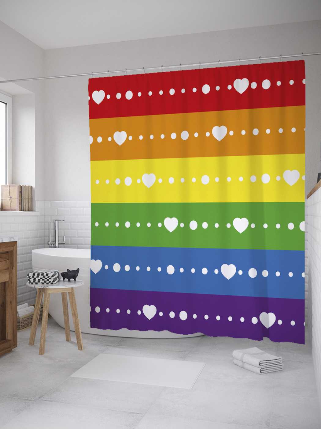 

Штора (занавеска) для ванной JoyArty "Сердечный ритм" из сатена, 180х200 см с крючками