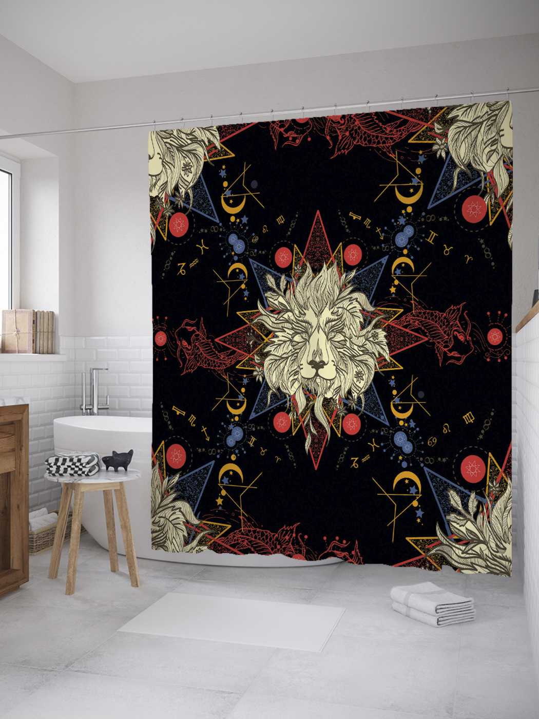 

Штора (занавеска) для ванной JoyArty "Огненный лев" из сатена, 180х200 см с крючками, Синий