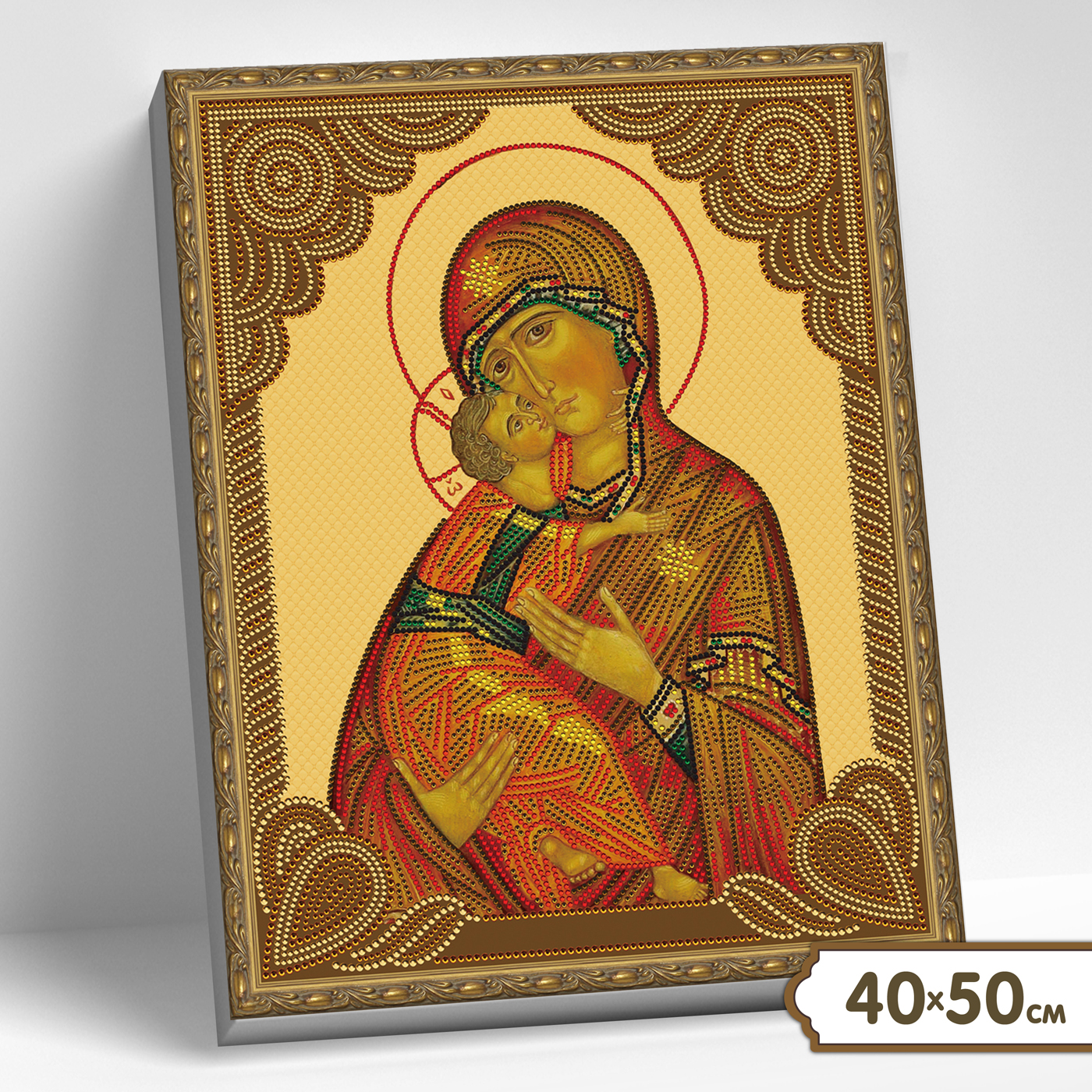Алмазная мозаика с нанесенной рамкой Владимирская божия матерь. KM0794