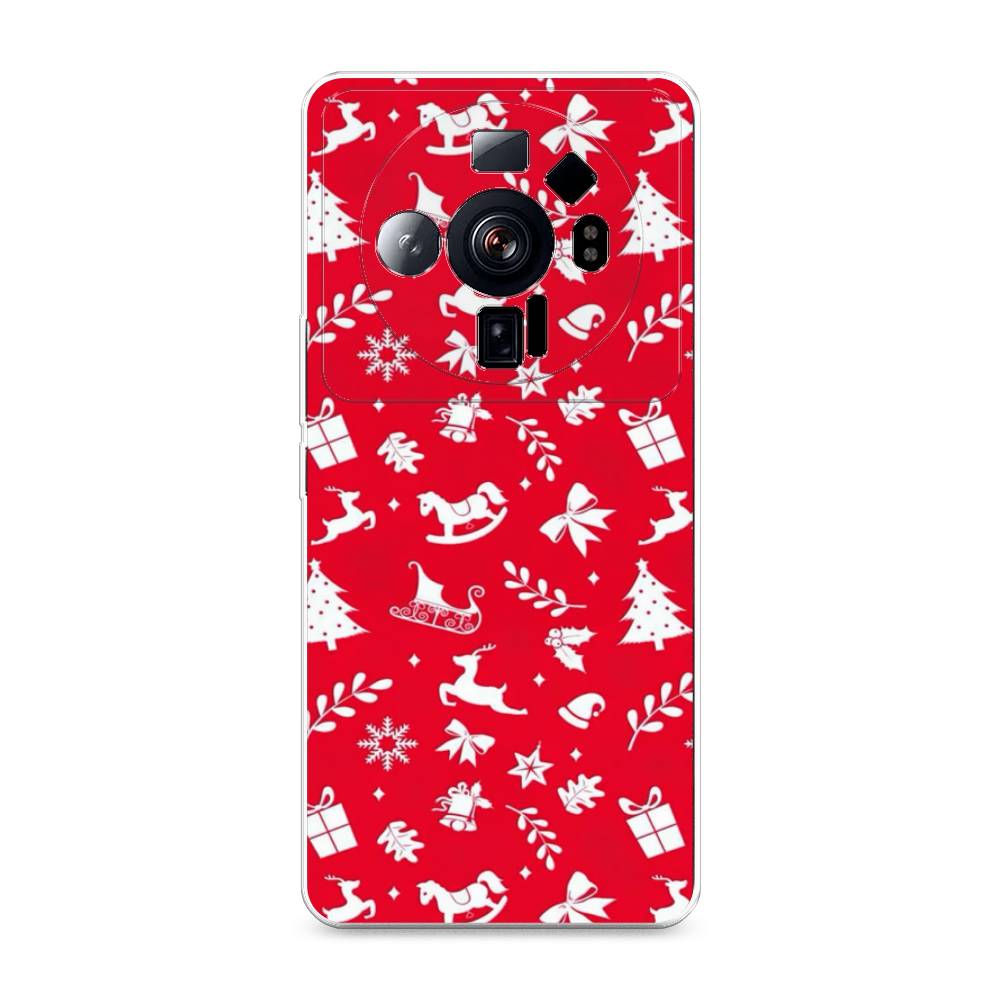 

Чехол на Xiaomi 12S Ultra "Красный новогодний фон", Красный;белый, 314550-5