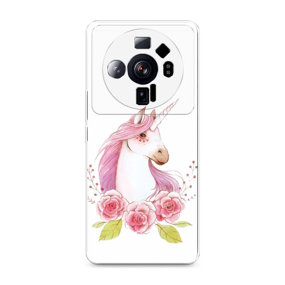 

Чехол на Xiaomi 12S Ultra "Единорог цветы", Белый;розовый;серый, 314550-1