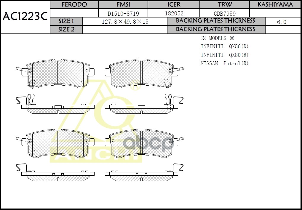 

Тормозные Колодки Anchi Ac1223c Nissan Patrol Y62 10-, Infiniti Qx56 Z62 10- Rear ANCHI ар
