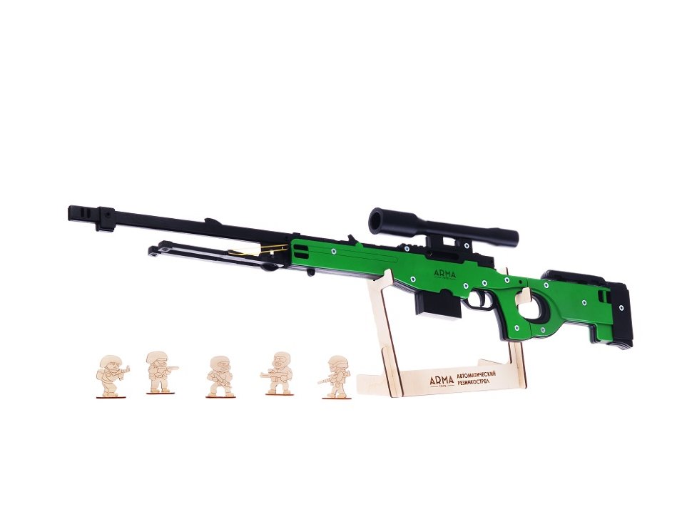 Деревянная модель винтовки AWP в сборе, стреляет резинками, складываются сошки(игрушка)