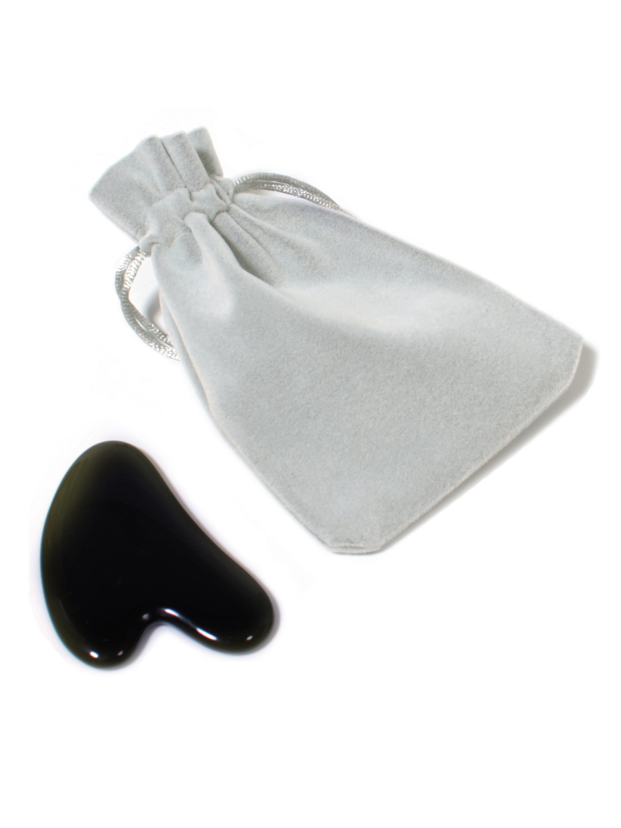 Скребок для массажа OptoWeek, для лица и шеи Гуаша - сердце (агат черный) ребристый роллер aura crystal beauty из натурального камня для массажа лица