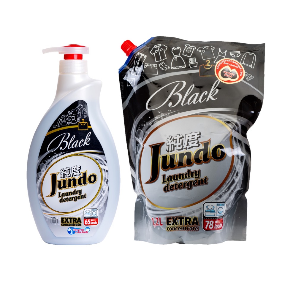 Концентрированный гель стирки чёрного белья Jundo Black 1 л + сменный блок 1,2 л 600001937193