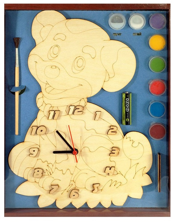 Часы под роспись Нескучные игры Собачка, с красками и кистью грунтовка воднодисперсионная акриловая магия радуги m 3 универсальная 3 кг