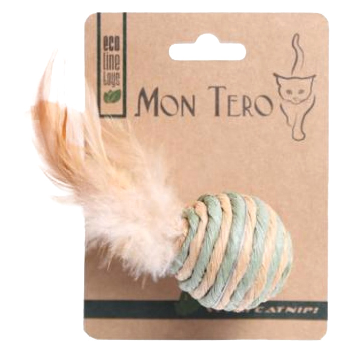 фото Дразнилка для кошек mon tero шар мята, перья, бежевый, зеленый, 4.8 см