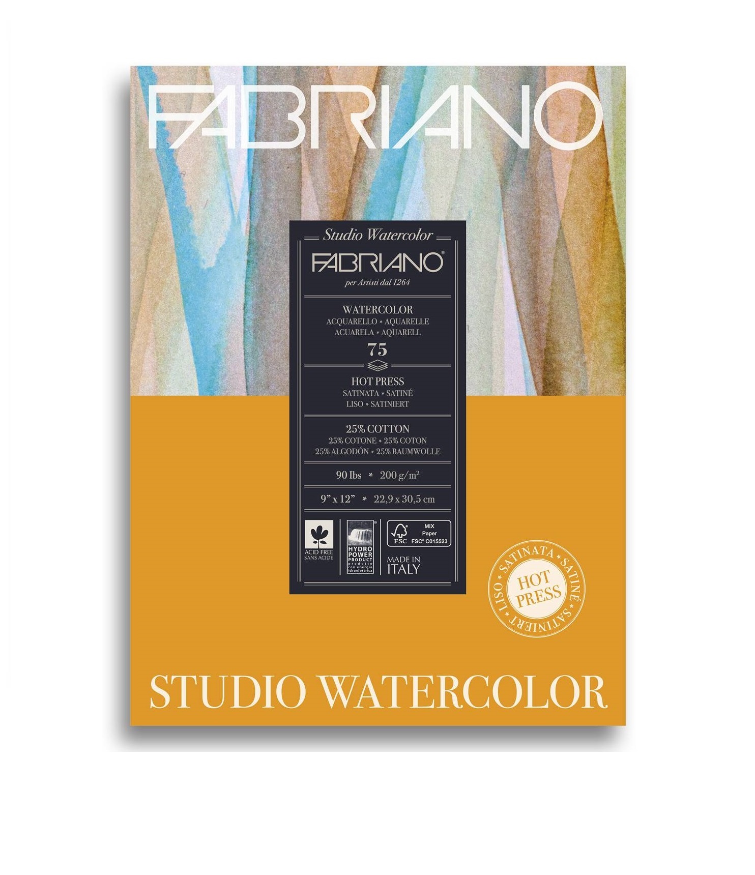 фото Альбом для акварели watercolour studio, 22,9x30,5 см, 75 листов, 200 г/м2, мелкое зерно fabriano