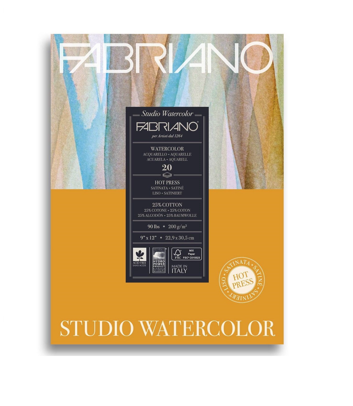 фото Альбом для акварели watercolour studio, 22,9x30,5 см, 20 листов, 200 г/м2, мелкое зерно fabriano