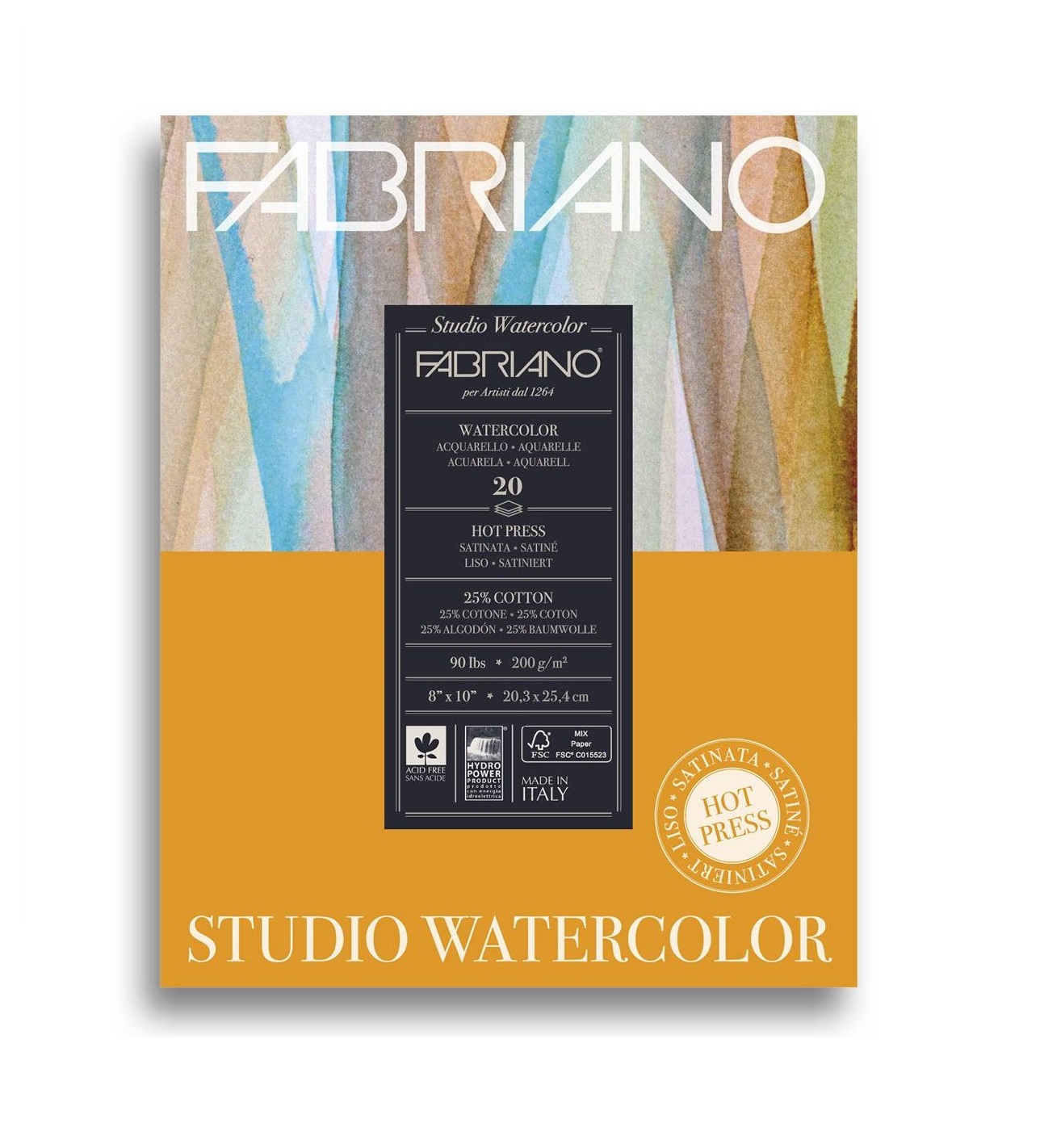 фото Альбом для акварели watercolour studio, 20,3x25,4 см, 20 листов, 200 г/м2, мелкое зерно fabriano