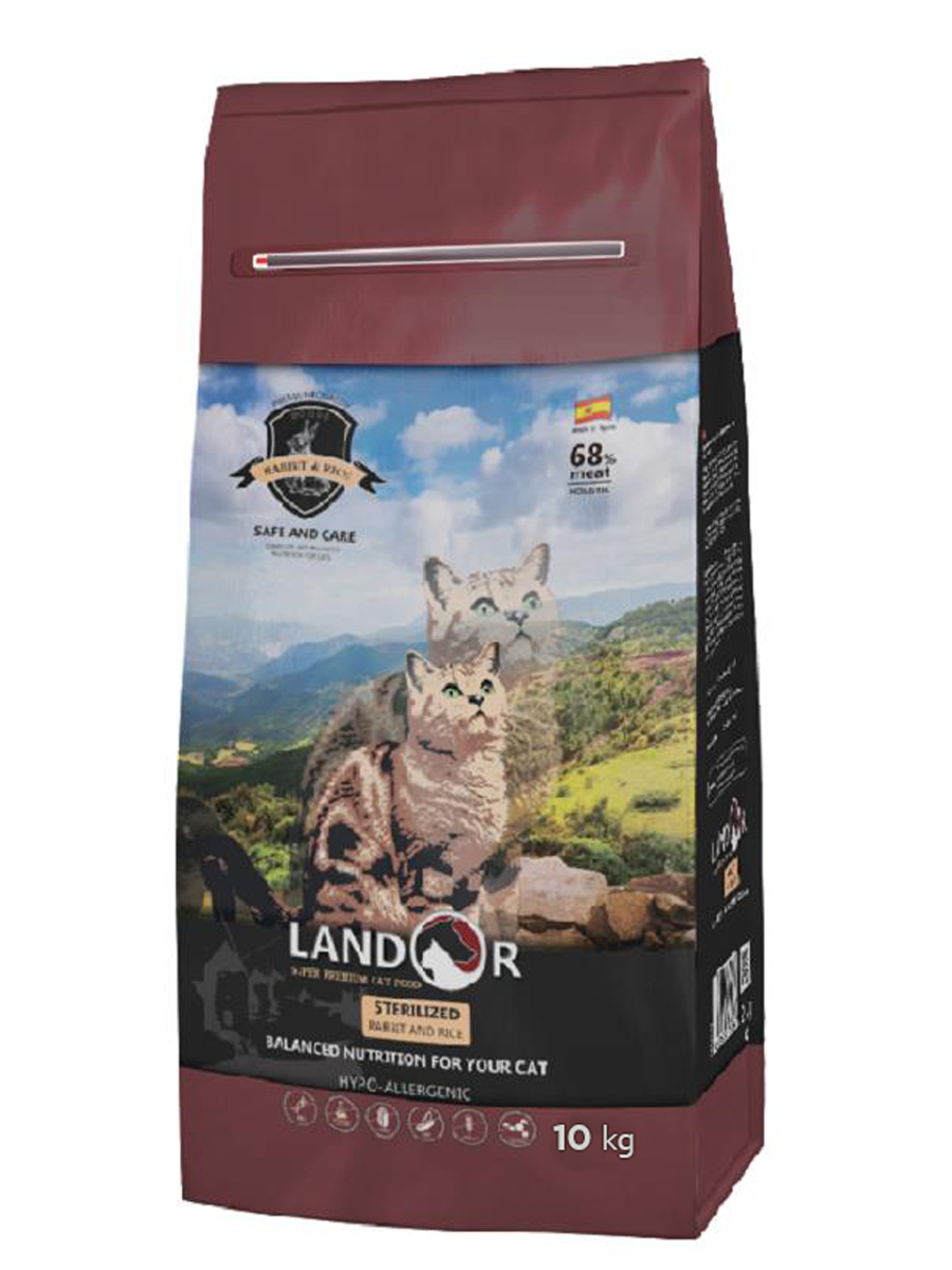 фото Сухой корм для кошек landor sterilized & light, кролик с рисом, 10кг