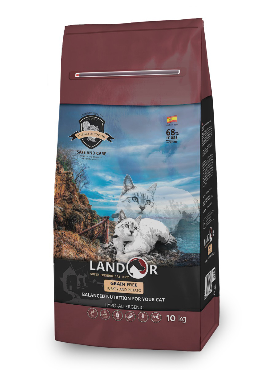 фото Сухой корм для кошек landor grain free, беззерновой, индейка с бататом, 10кг