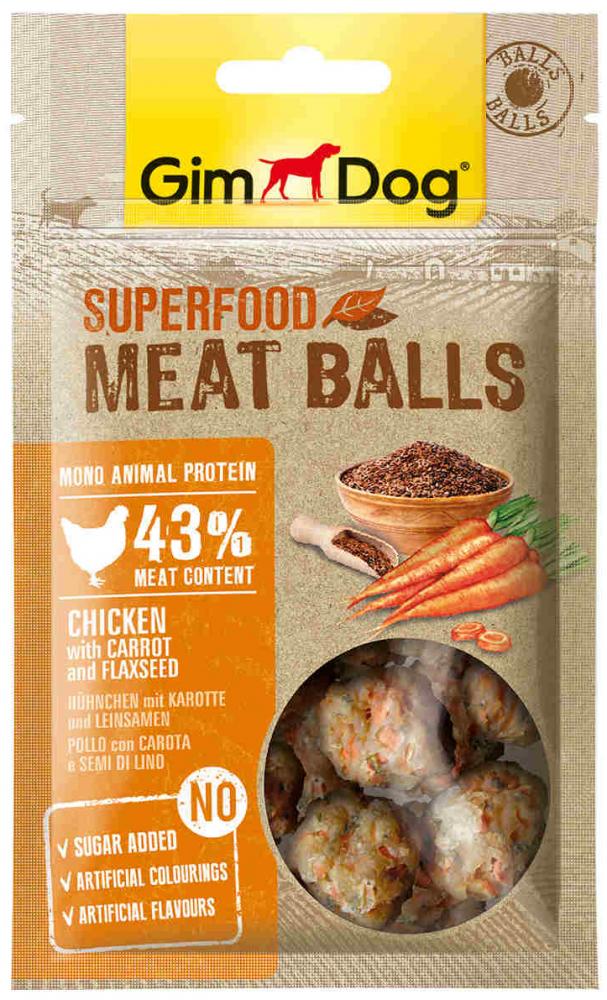 фото Лакомство для собак gimdog superfood meat balls, из курицы с морковью и семенами льна, 70г