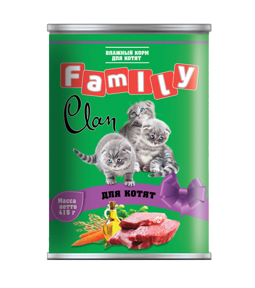 

Консервы для котят Clan FAMILY, телятина, 415г, FAMILY