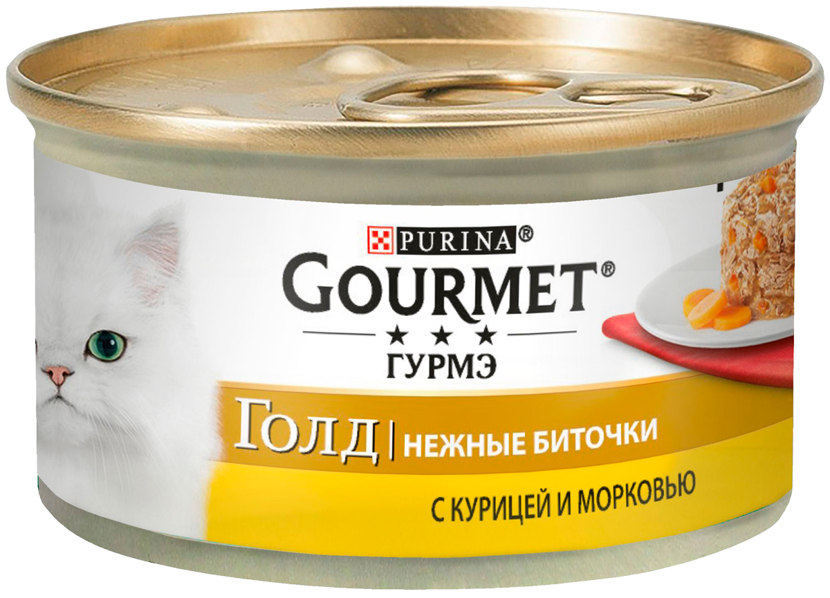 фото Консервы для кошек gourmet gold нежные биточки, с курицей и морковью, 12шт по 85г