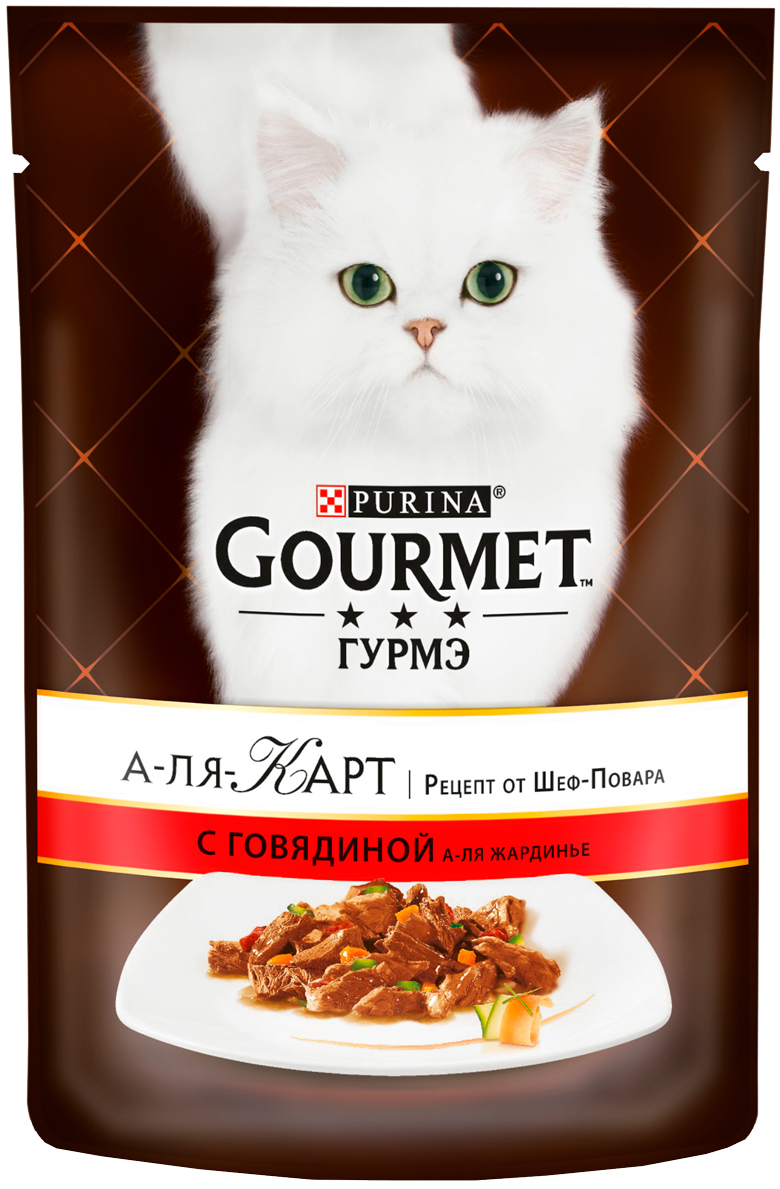 фото Влажный корм для кошек gourmet a la carte, говядина с морковью томатами цукини 24шт по 85г