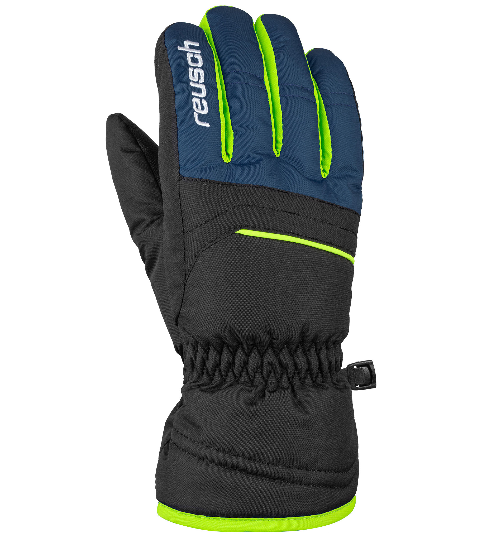 фото Перчатки reusch alan, black/dress blue/neon green, 6.5 inch