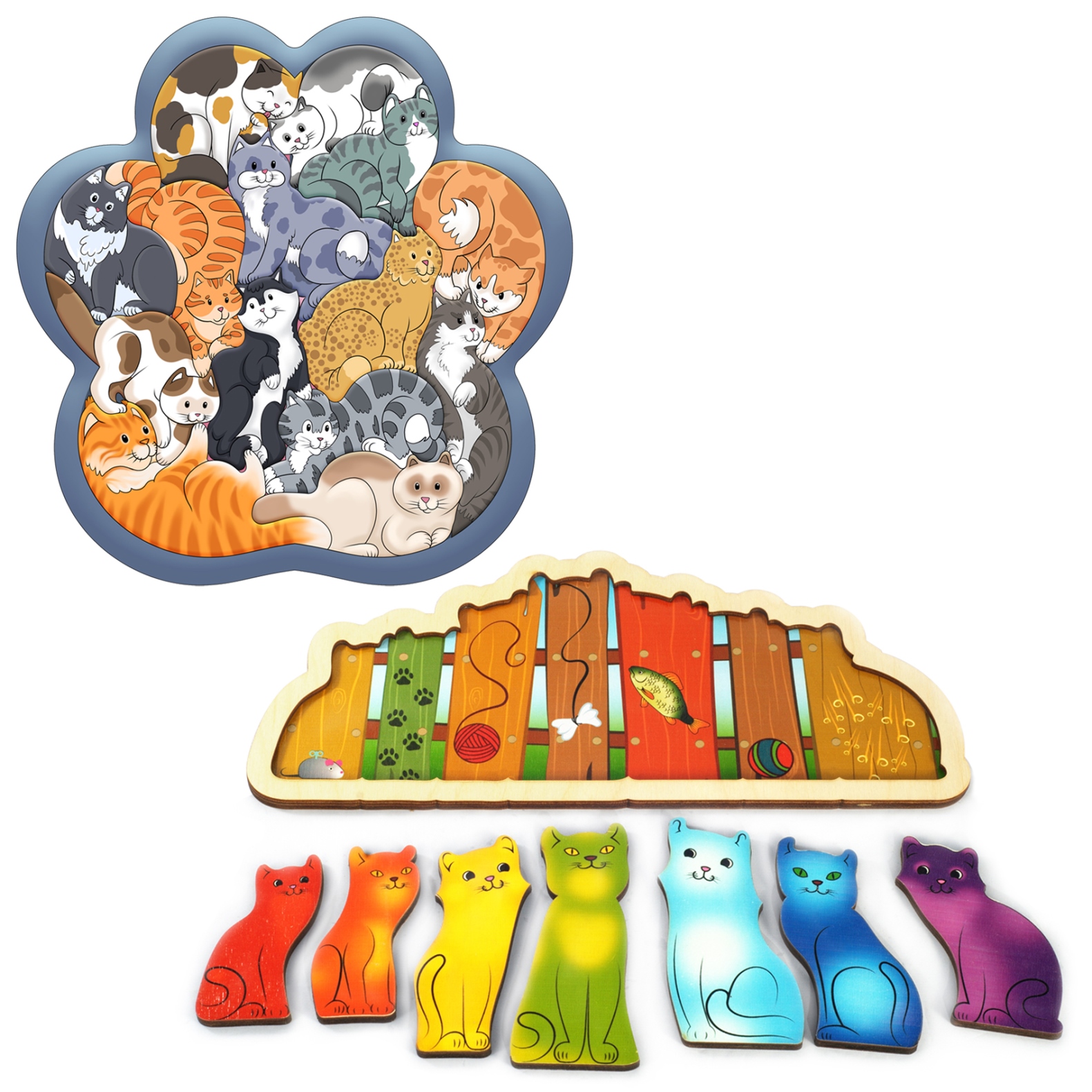 Набор Нескучные Игры Зоопазл Кошки + Развивающая доска Разноцветные котята