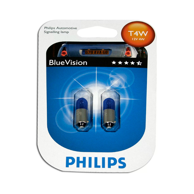 PHILIPS 12929BV BlueVision (3400K) Габаритная лампа T4W 12V 4W (BA9s) 2 шт.