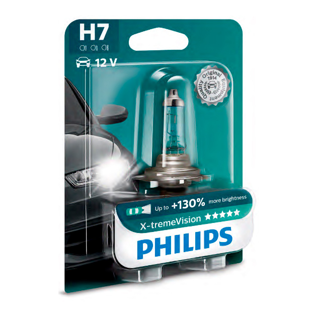 фото Лампа 12v h7 55w +130% philips x-tremevision 1 шт. блистер 12972 xv+b1