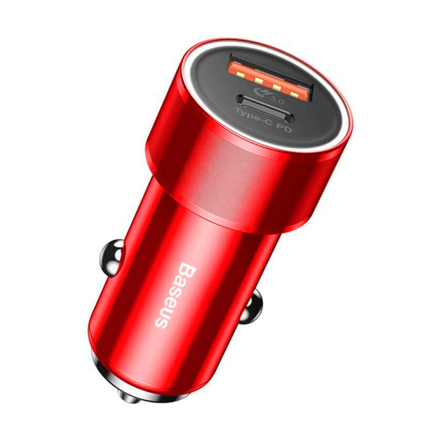 

АЗУ Baseus Small Screw Type-C PD+USB Quick Charge Car Charger 36W red