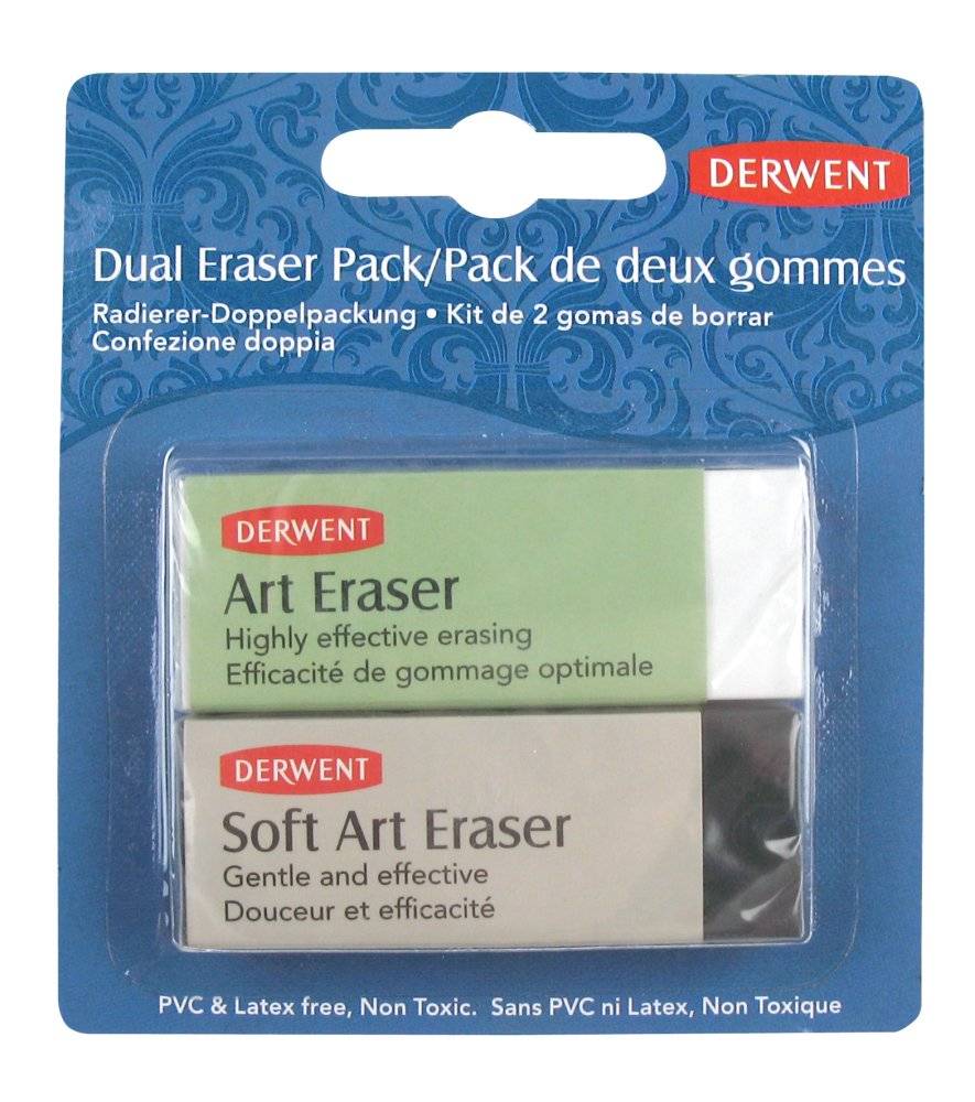 фото Набор каучуковых ластиков derwent "dual eraser pack", для всех типов карандашей, 2 штуки