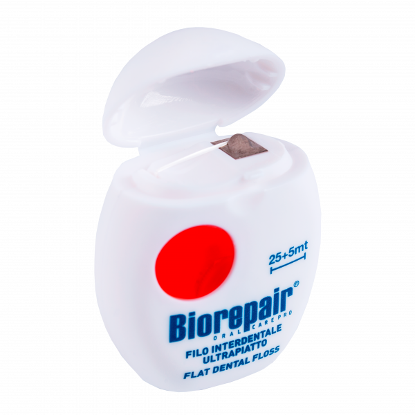 Biorepair® Filo Non Cerato Ultrapiatto 25+5 m Невощеная ультра-плоская зубная нить биорипейр нить зубная ультра плоская без воска 30м