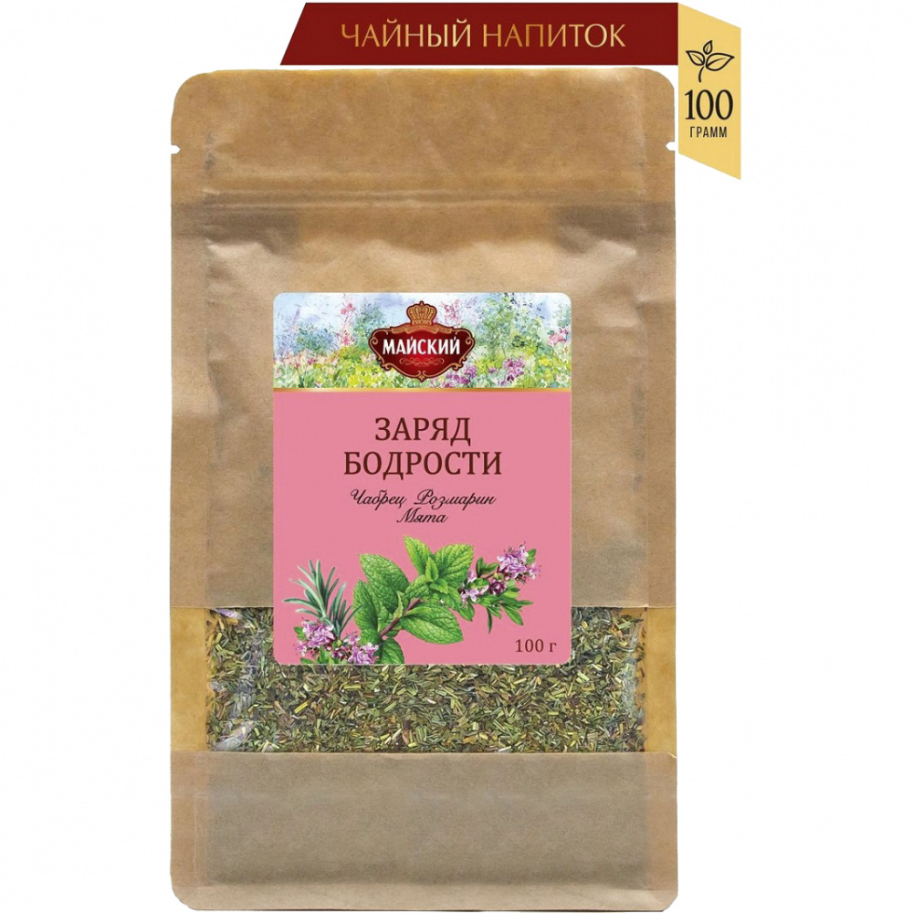 

Чайный напиток Майский "Заряд бодрости", травяной, крупнолистовой, 100 гр