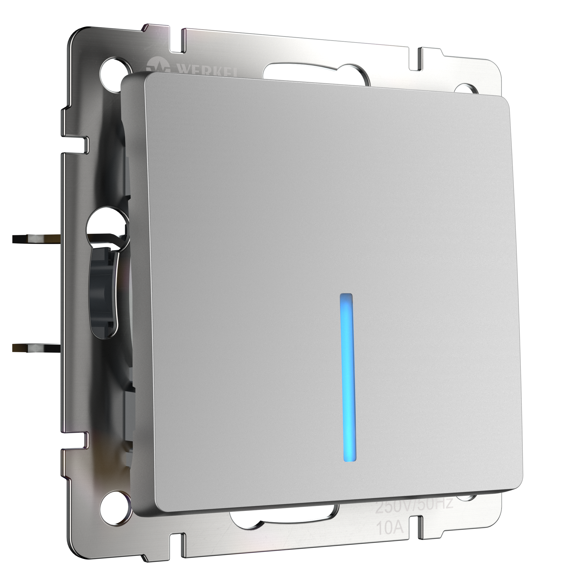 

Встраиваемый одноклавишный выключатель WL06-SW-1G-2W-LED серебряный с подсветкой 10 А 250В, Серебристый