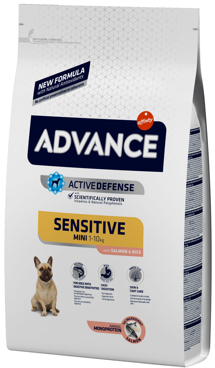 фото Сухой корм для собак advance mini sensitive adult, для мелких пород, лосось и рис, 0,8кг