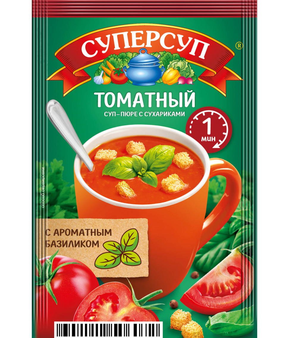 

Суперсуп-пюре Русский продукт Суперсытный момент томатный с сухариками 20 г