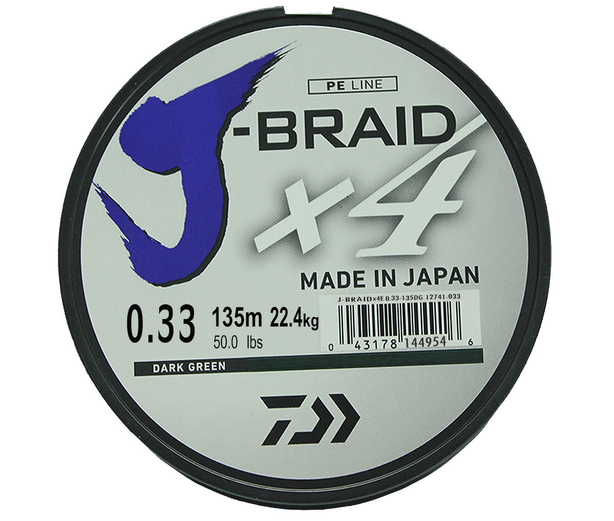 фото Леска плетеная daiwa j-braid x4 0,33 мм, 135 м, 22,4 кг, green